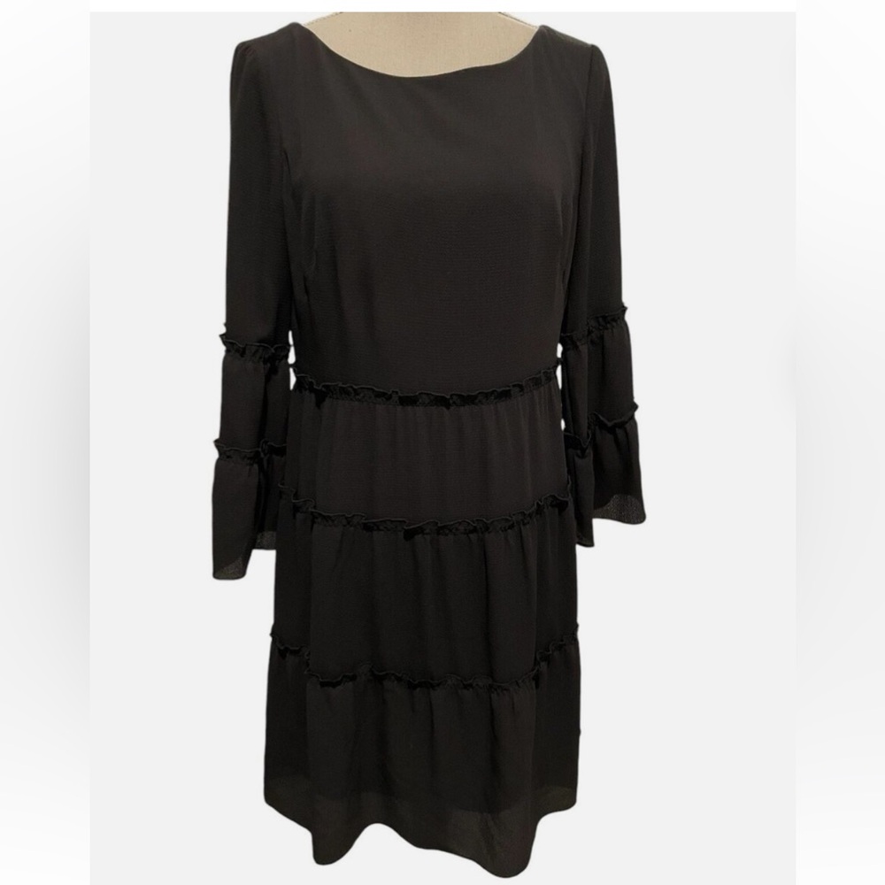 🆕Lauren Ralph Lauren-Tiered Fit & Flare Dress with 3/4 Sleeve,Black,Size 14 NWT